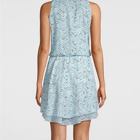 White House Black Market Wm Dress Printed Smock Sleeveless Blue High Neck L. - Picture 3 of 10